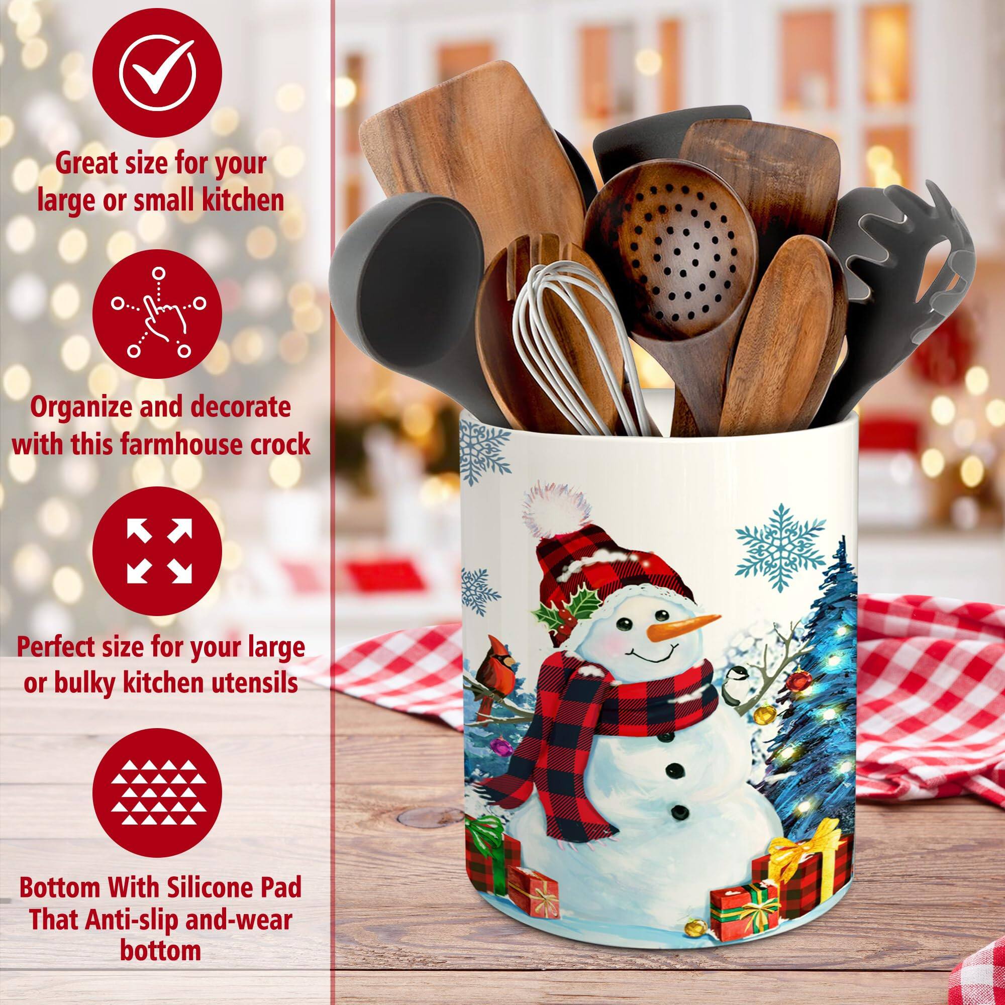 Great size for your large or small kitchen

Organize and decorate with this farmhouse crock

Perfect size for your large or bulky kitchen utensils

Bottom with silicone pad that anti-slip and wear bottom