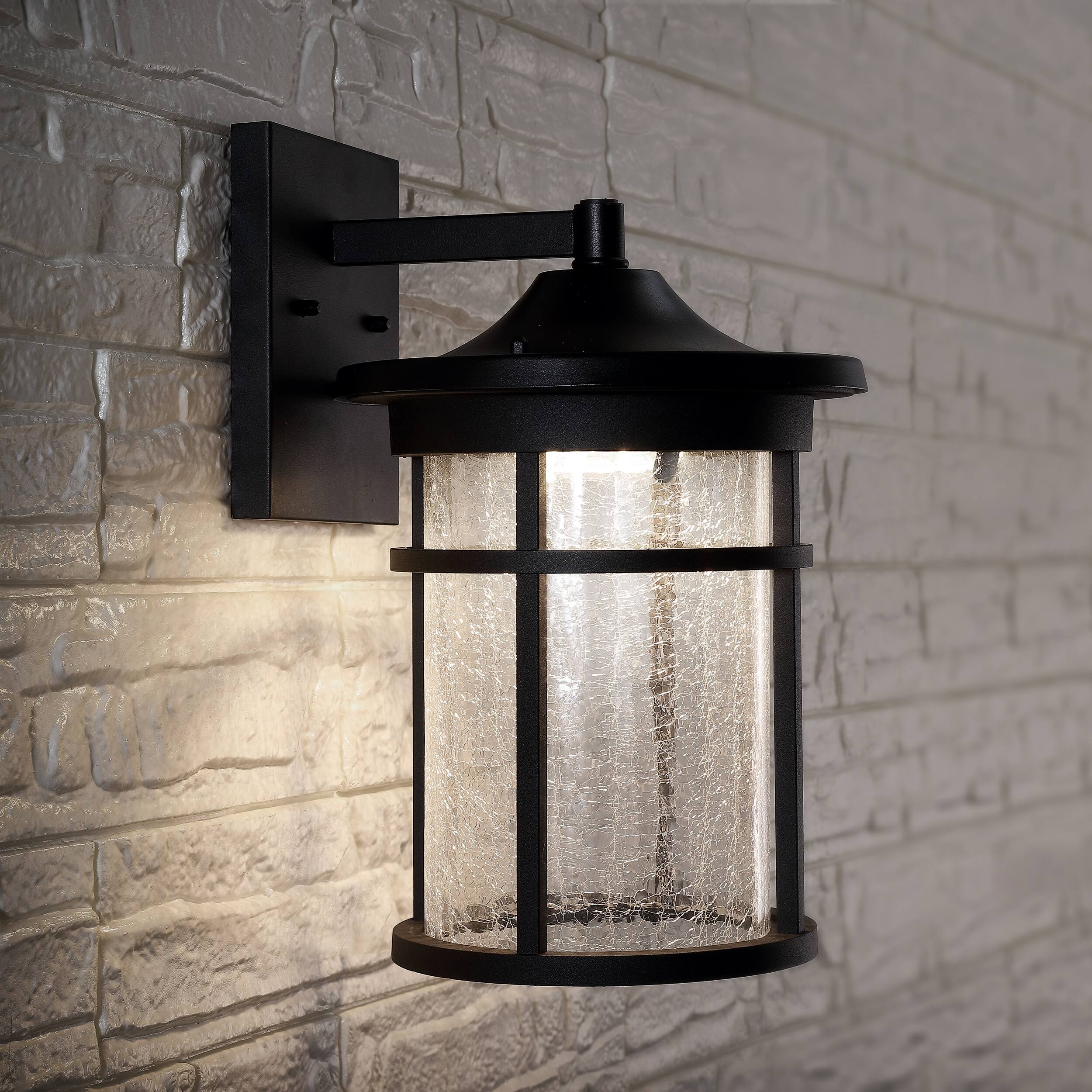Alt View 5. Jonathan Y - Campo 10.25" Outdoor Wall Lantern Crackled Glass/Metal Integrated LED Wall Sconce, Black - Black/Clear.