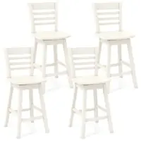 Costway - 4 PCS 24.5" Counter Height Bar Chairs Swivel Bar Stools with Hollow Backrest - White - Front_Zoom
