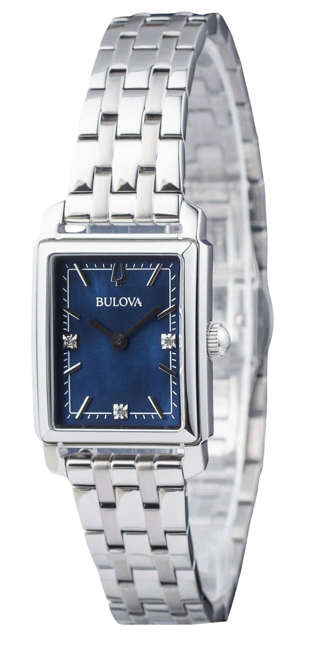 Front. Bulova - Classic Quartz 96P245 Sutton Diamond Accent Stainless Steel Blue Dial Women's Watch 30M - Silver, Blue.