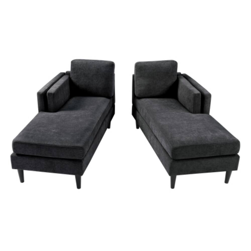 Angle. LUCKY ONE - 53.5" Modern Free-Combined Chaise Lounge Sofa Bed w/ Dual-Layer Armrests Chenille - Black.