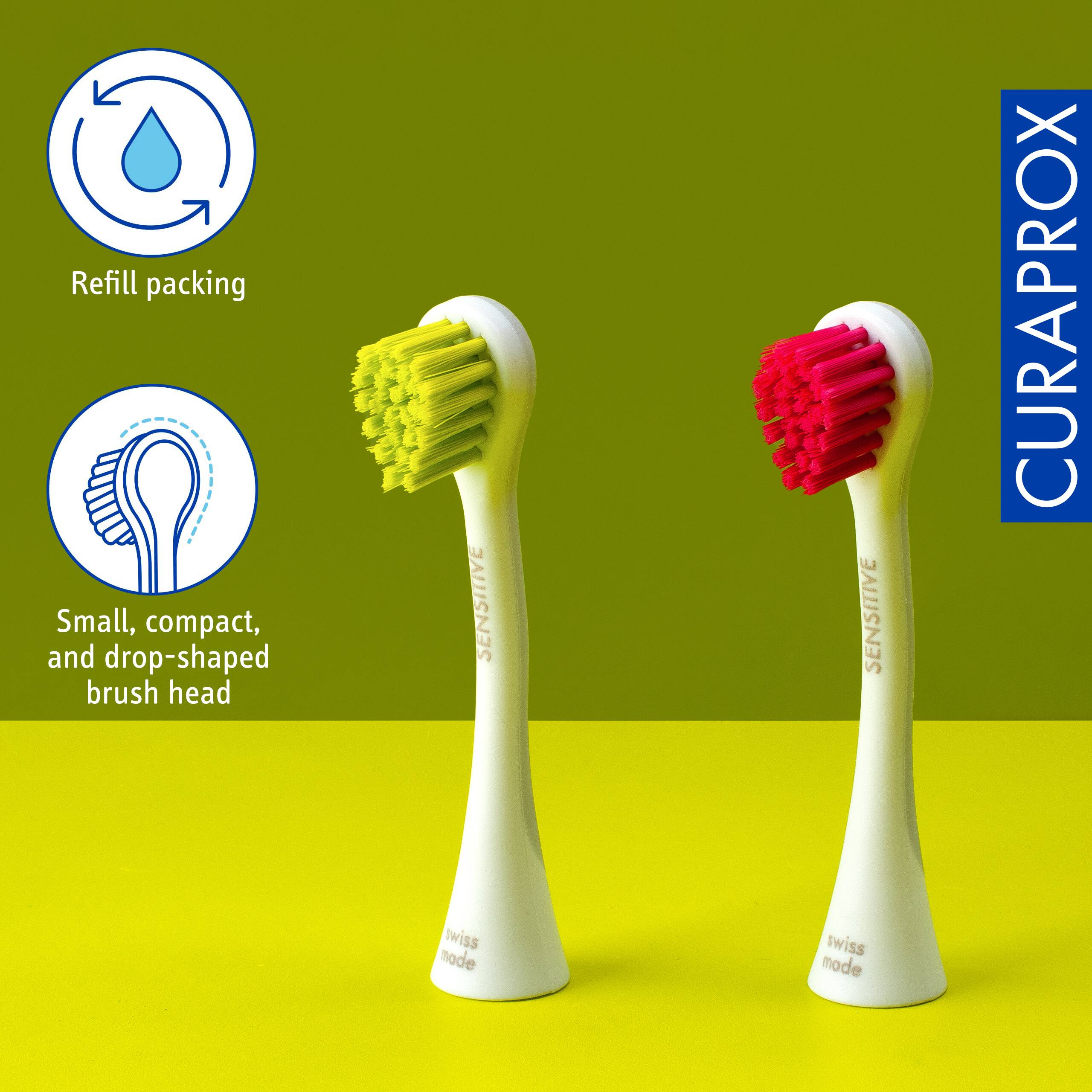 Refill packing, Small, compact, and drop-shaped brush head, SENSITIVE, CURAPROX, swiss mode