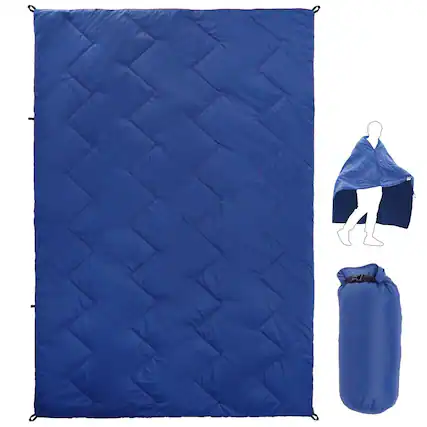 Front. VIVZONE - Outdoor Blanket with Poncho Function - Blue.