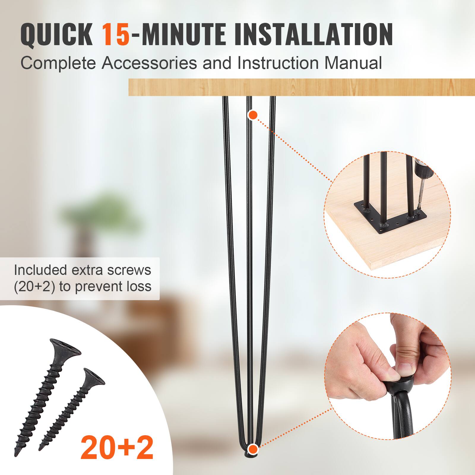QUICK 15-MINUTE INSTALLATION, Complete Accessories and Instruction Manual, Included extra screws (20+2) to prevent loss, 20+2