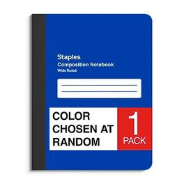 Staples - Staples® Poly Composition Notebook, 7.5" x 9.75", Wide Ruled, 80 Sheets, Color chosen at random (ST54890) - Assorted
