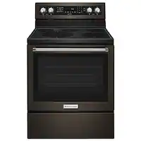 KitchenAid - 6.4 Cu. Ft. Self-Cleaning Freestanding Electric Convection Range - Black Stainless Steel - Black Stainless Steel with PrintShieldâ„¢ Finish - Front_Zoom