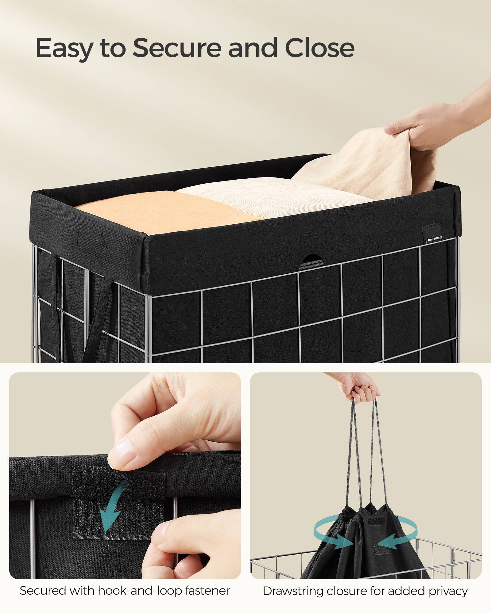 Easy to Secure and Close

SANDACY

Secured with hook-and-loop fastener

Drawstring closure for added privacy