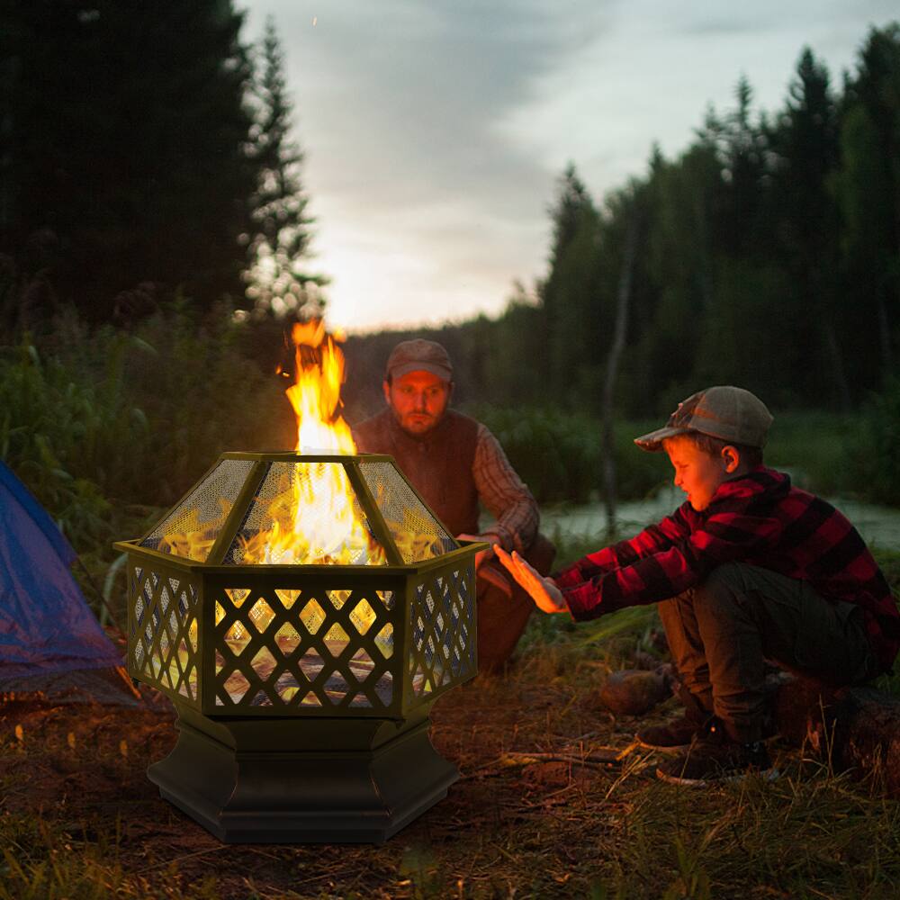 Alt View 7. Winado - 22in Metal Fire Pit Stove, Portable Wood Burning Firepit with Cover, Small Firepit Bowl for Outdoor Patio Porch Backyard - Black.