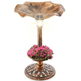 Best Choice Products - Solar Lighted Pedestal Bird Bath w/ Planter, Integrated Panel - Bronze