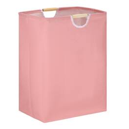 Unique Bargains - Large Laundry Basket, Foldable Hamper with Wooden Handles, Tall Storage for Comforter, Clothing, Blanket, Pillows - Pink