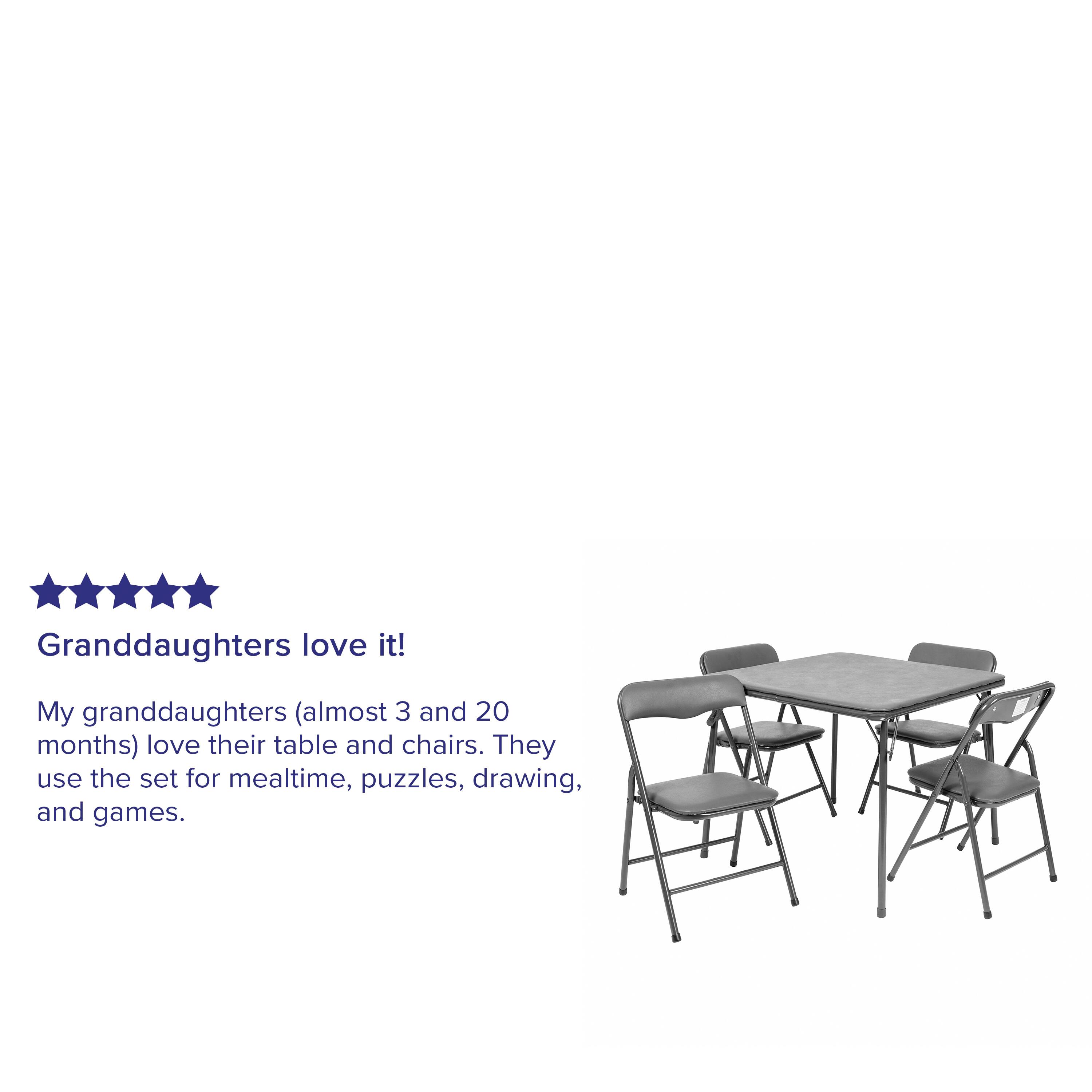 Granddaughters love it!  
My granddaughters (almost 3 and 20 months) love their table and chairs. They use the set for mealtime, puzzles, drawing, and games.