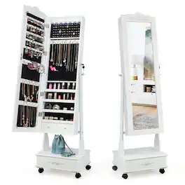 Ecooso - Rolling Floor Jewelry Organizer with Lockable Storage, Full-Length Mirror and Drawers