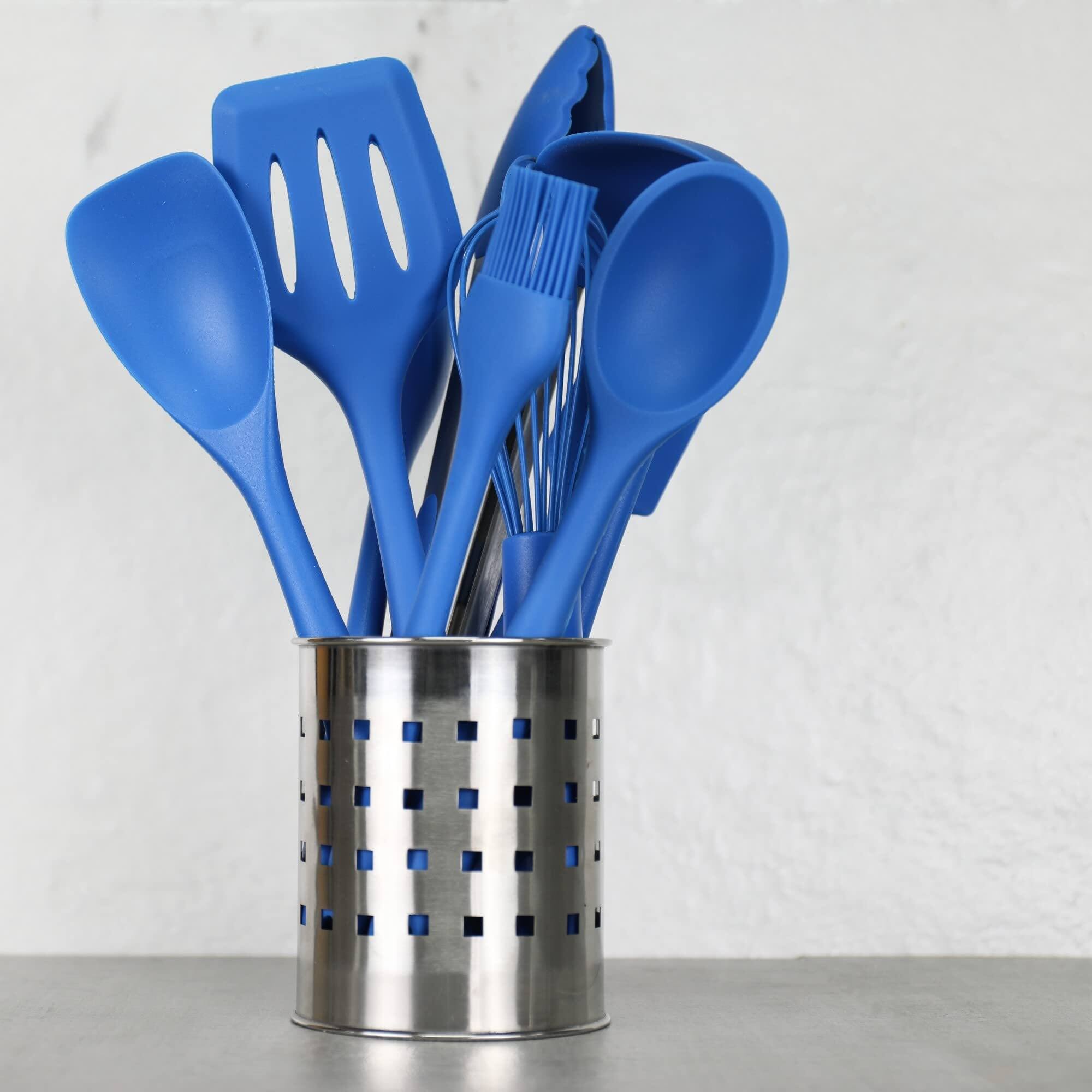 Angle. Chef Craft - 9 Piece Premium Silicone Kitchen Tool and Utensil Set - Blue - Blue.