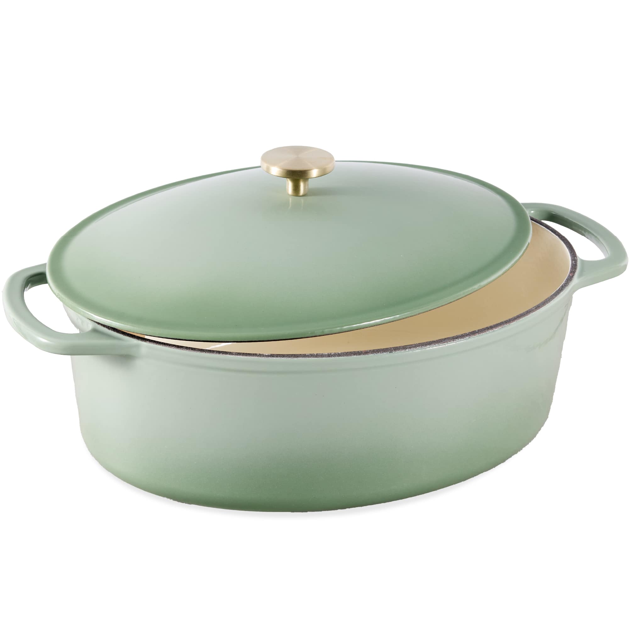 Front. Best Choice Products - Best Choice Products Oval 7.5 Quart Cast-Iron Dutch Oven, Heavy-Duty w/ Enamel, Side Handles - Sage Green - Sage Green.
