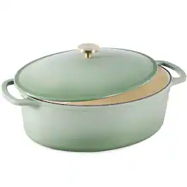 Best Choice Products - Oval 7.5 Quart Cast-Iron Dutch Oven, Heavy-Duty w/ Enamel, Side Handles - Sage Green