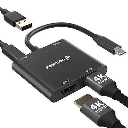 2.0 USB PD3.0
3 PD 3.0
Fosmon
1 OUT 2 OUT
4K HDMI
4K HDMI