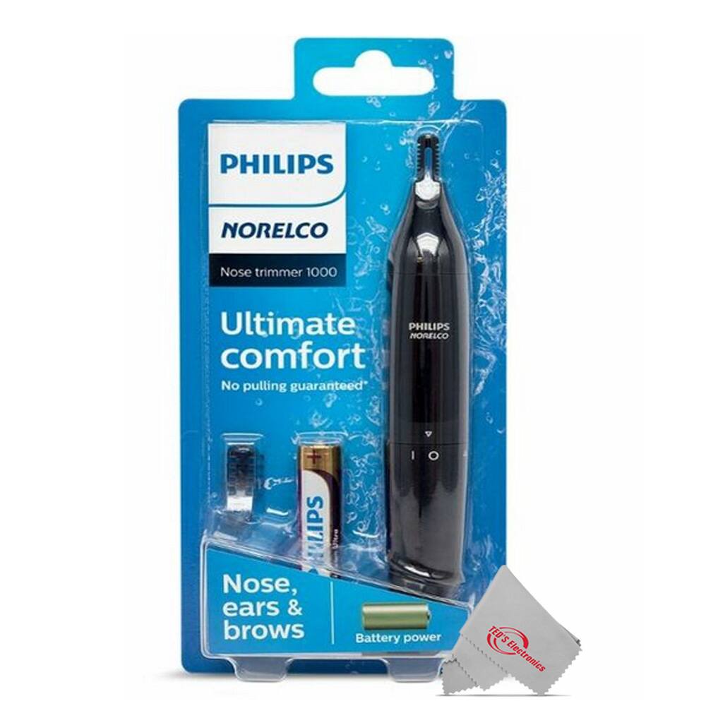 PHILIPS NORELCO Nose trimmer 1000 Ultimate  
PHILIPS NORELCO comfort  
No pulling guaranteed  
Nose, ears & brows  
Battery power  
TED'S Electronics