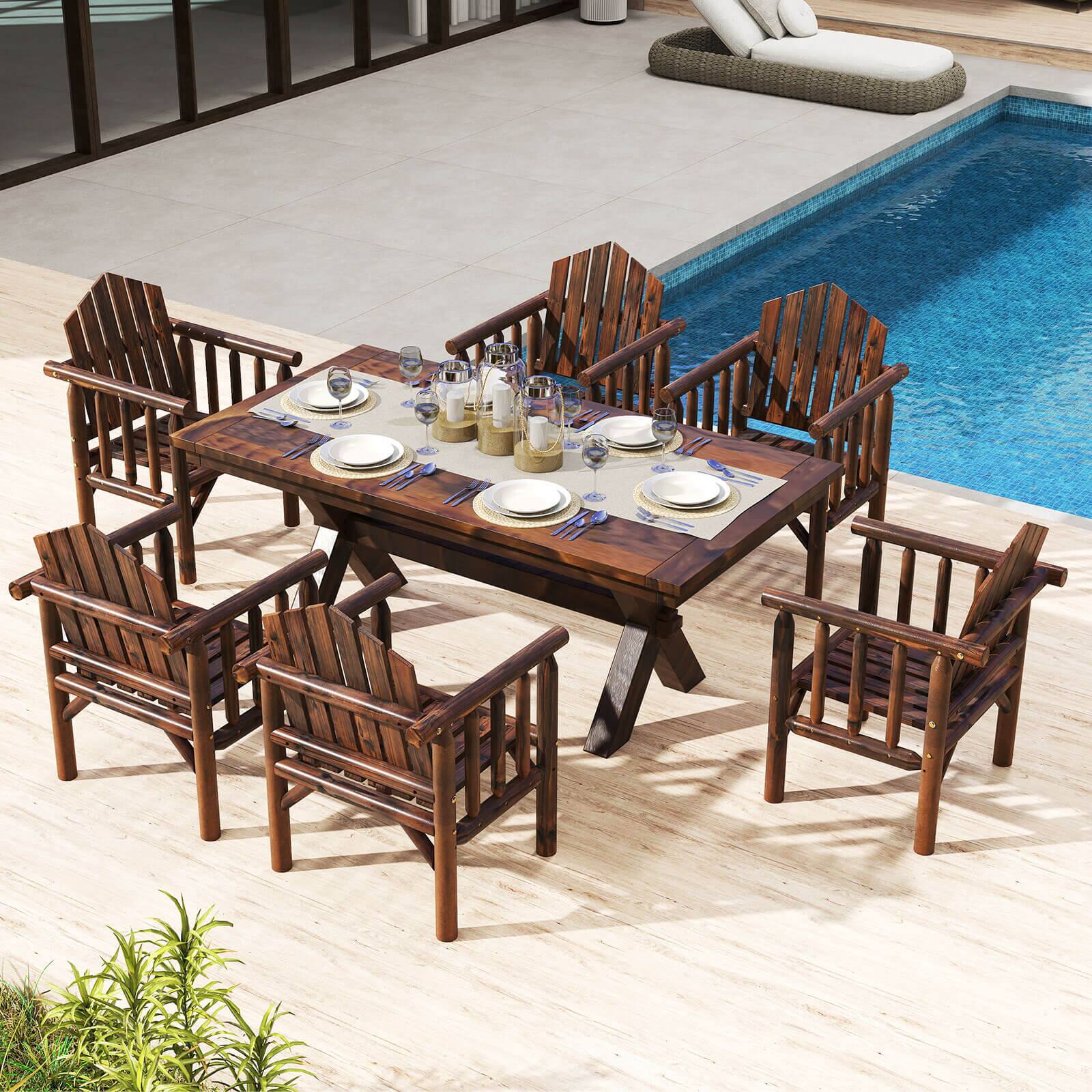 Alt View 5. Costway - Costway 2 PCS Outdoor Wood Armchair with Armrests and Reclined High Backrest for Porch - Brown.