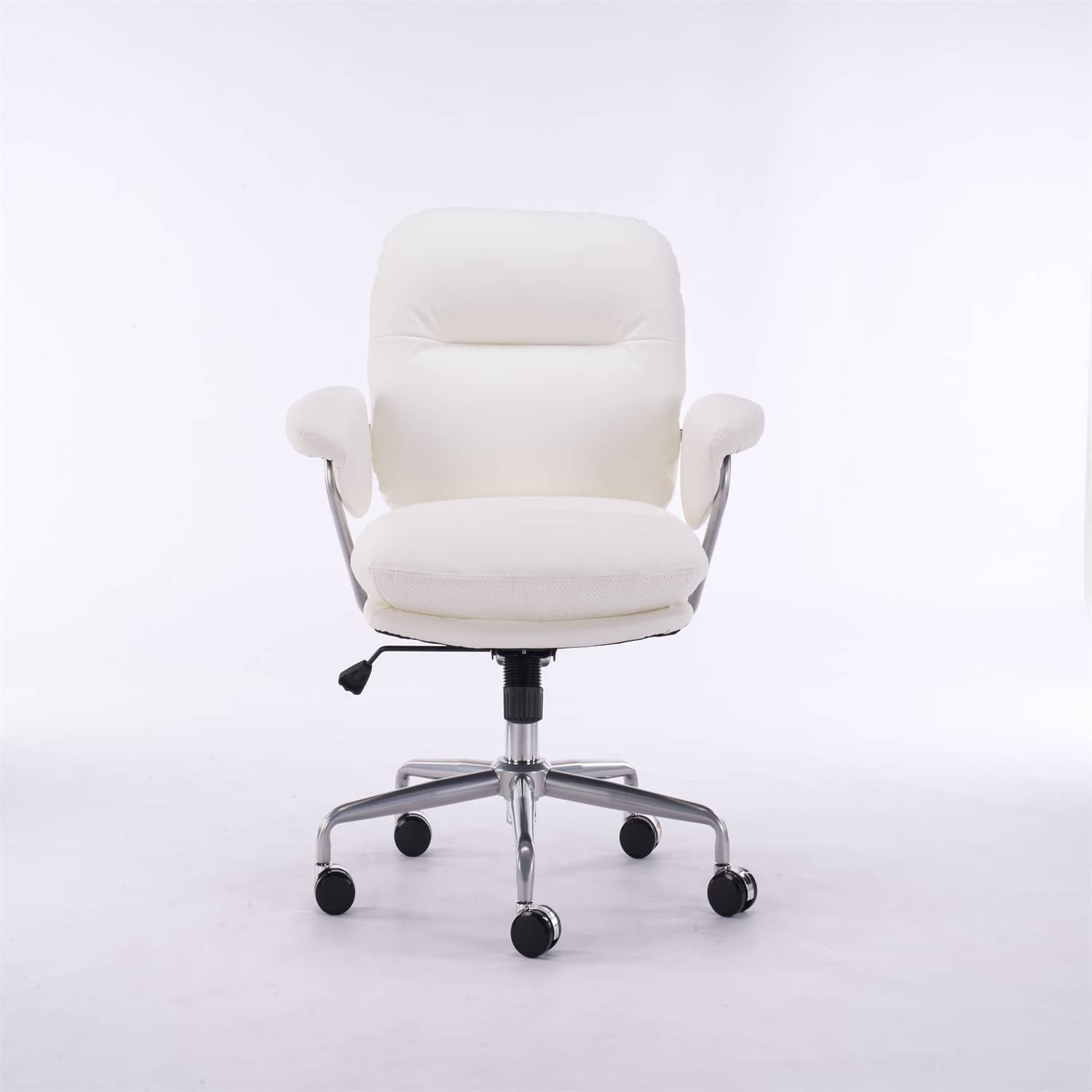 Forest'nSky - Ergonomic White Leather Office Chair, Reclining Backrest with Adjustable Height & 360° Swivel, Easy Assembly - Beige