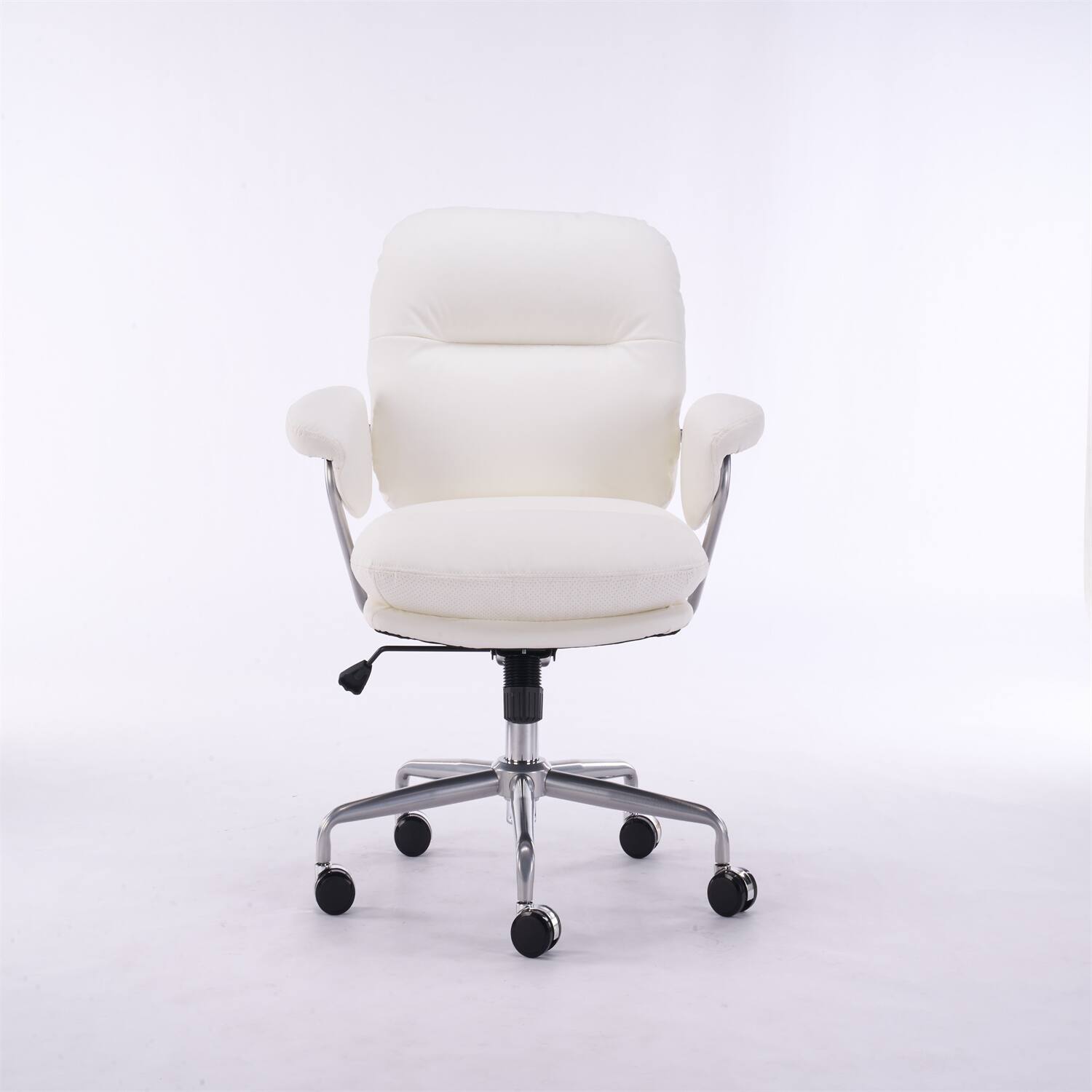 Front. Forest'nSky - Beige Ergonomic White Leather Office Chair, Reclining Backrest with Adjustable Height & 360° Swivel, Easy Assembly - Beige.