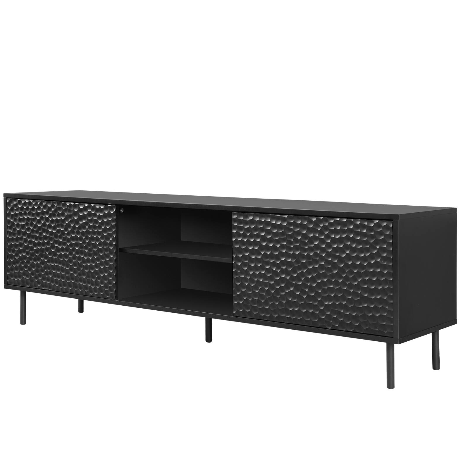 Left. Bestier - Modern TV Stand with Adjustable Shelves & Honeycomb Pattern - black.