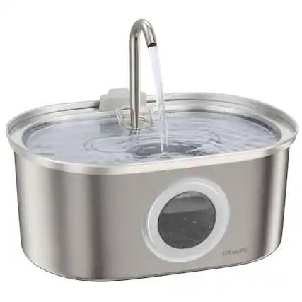 Front. PawsPik - SS-01 Stainless Steel Cat Fountain, 108.2-oz - Silver.