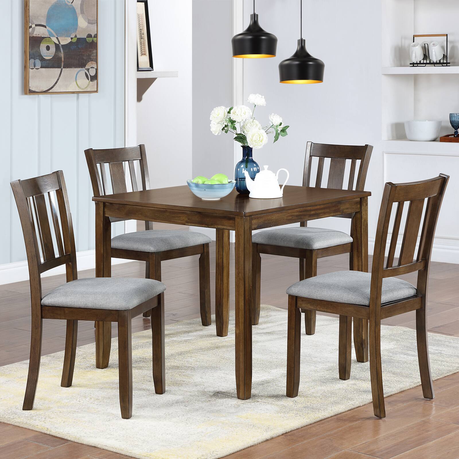 APRILSOUL Elegant 5 piece Wooden Dining Table Set with 4 Chairs Dining ...