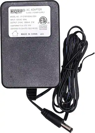 AC ADAPTER
HQRP CLASS 2 POWER SUPPLY
MODEL NO: XY-21001000AU DEH
INPUT: 120VAC 60Hz
OUTPUT: 21VAC 1000mA 21W
CONFORMS TO UL STD. 1310
CERTIFIED TO CSA STD. C22.2 NO.223
MADE IN CHINA
2203