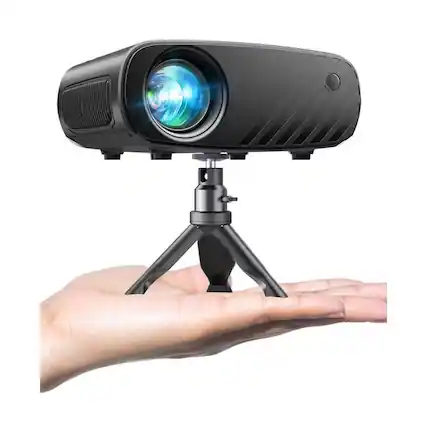 Front. COQOOL - 2025 Mini Projector: 1080P HD, 8000L, Portable with Tripod, Compatible with iPhone/Android/Windows/HDMI/USB - Black.