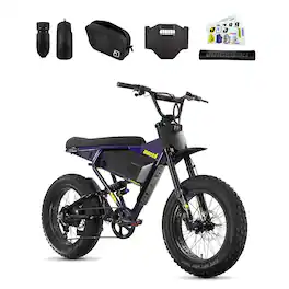 Juiced Bikes - Scrambler Full Suspension eBike (Max 60mi/28mph) + Headplate/Handlebar Bag & Pad/Fenders/Sticker Pack - Grape Juice