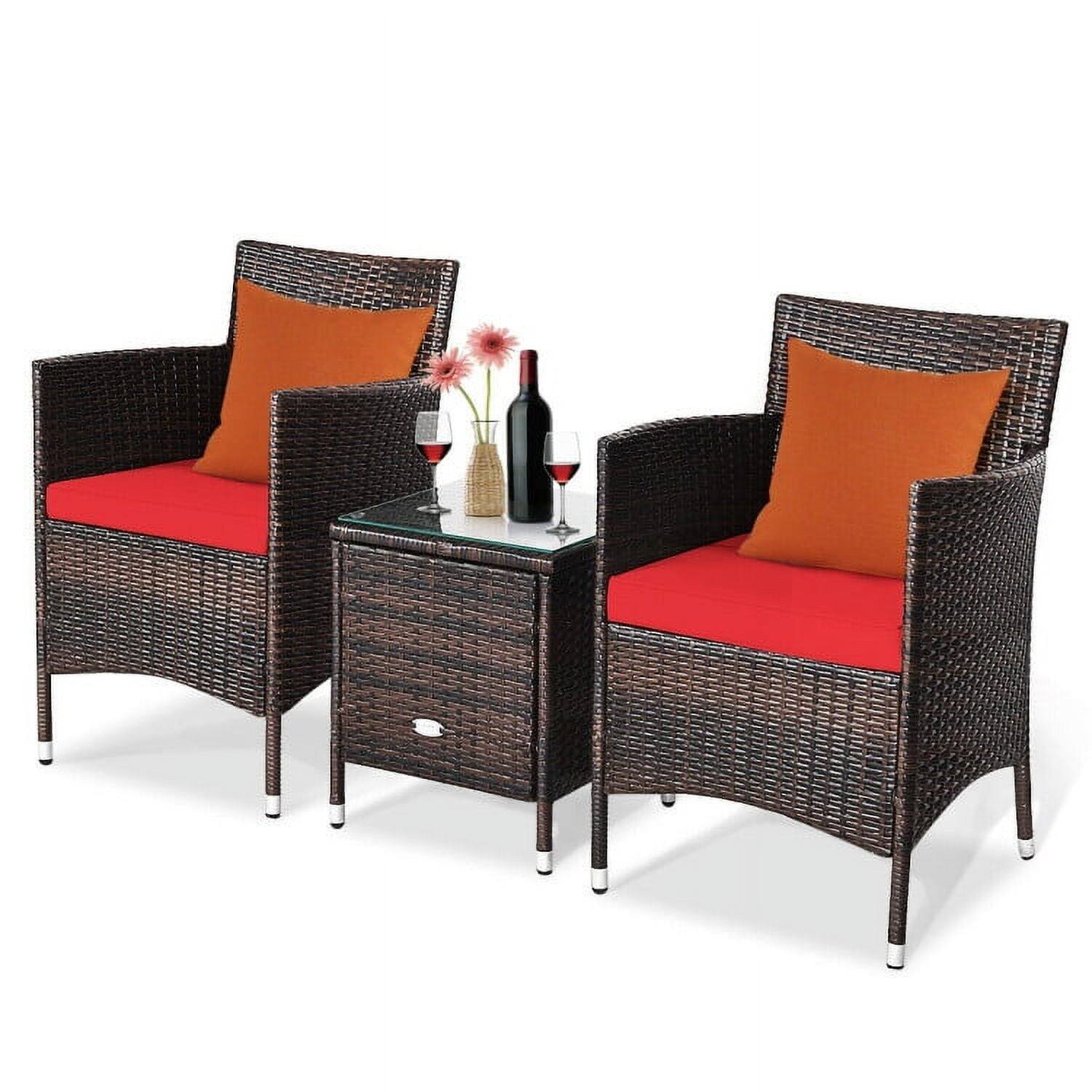 Left. Kadyn - 3 Pc Rattan Wicker Sofa Set with Washable and Removable Cushion, Outdoor Rattan Chairs Wicker Conversation Set - Red.