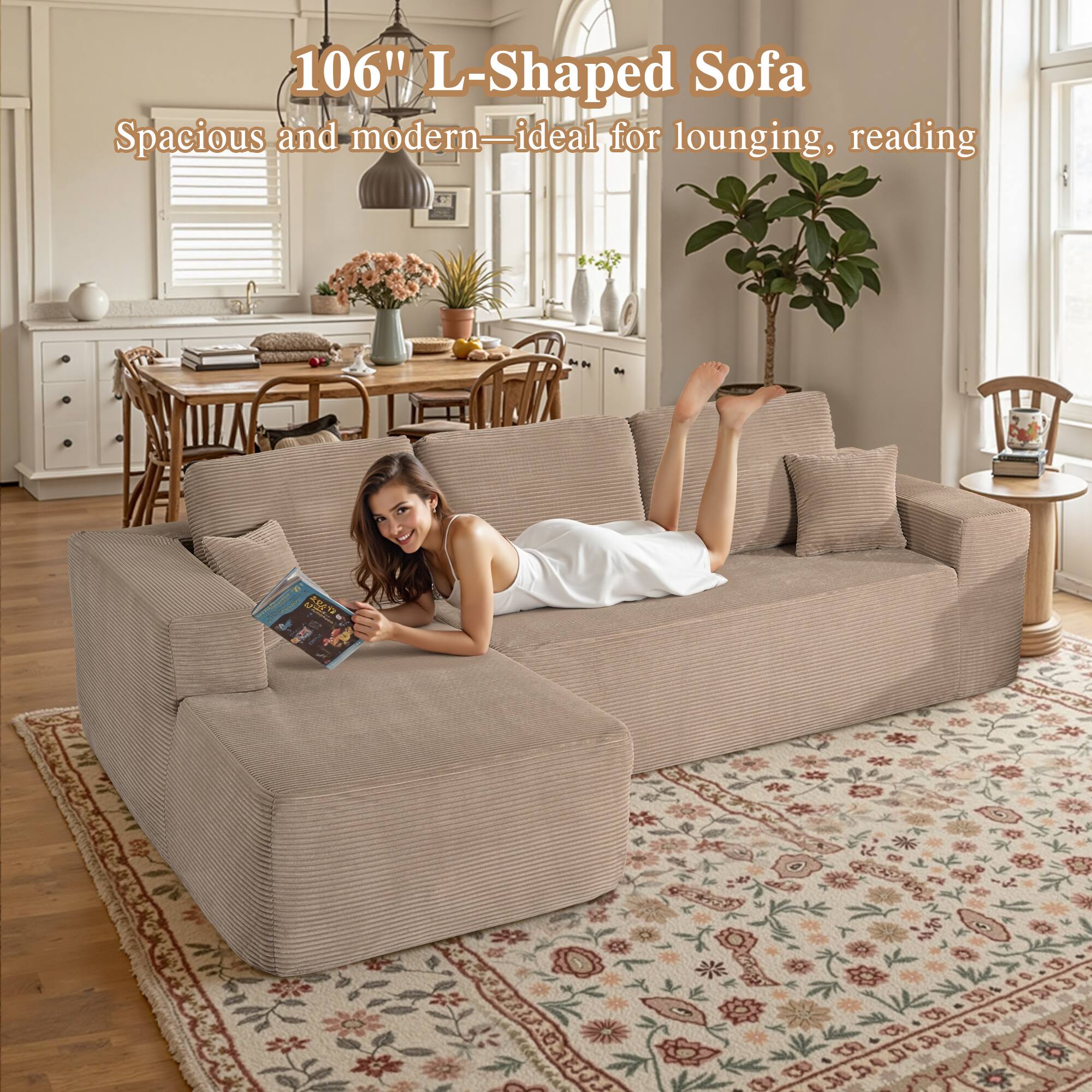 106" L-Shaped Sofa  
Spacious and modern—ideal for lounging, reading