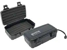 Front. Prestige - 10 Cigar Safe Travel Humidor - Black Plastic Finish.