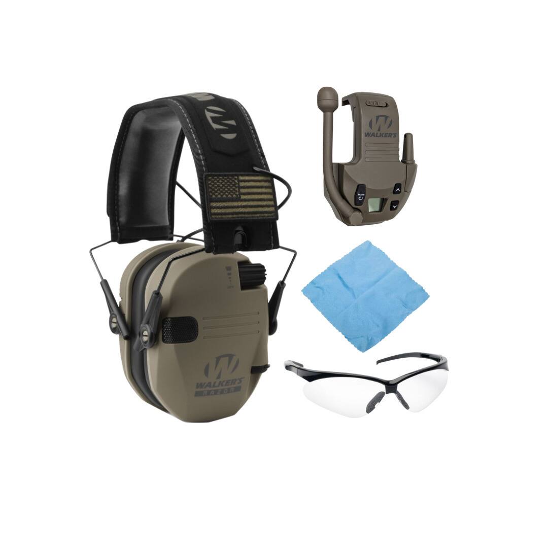 Walker’s - Walkers Razor Slim Electronic Muff (FDE Patriot) Walkie Talkie Attachment Bundle - Beige