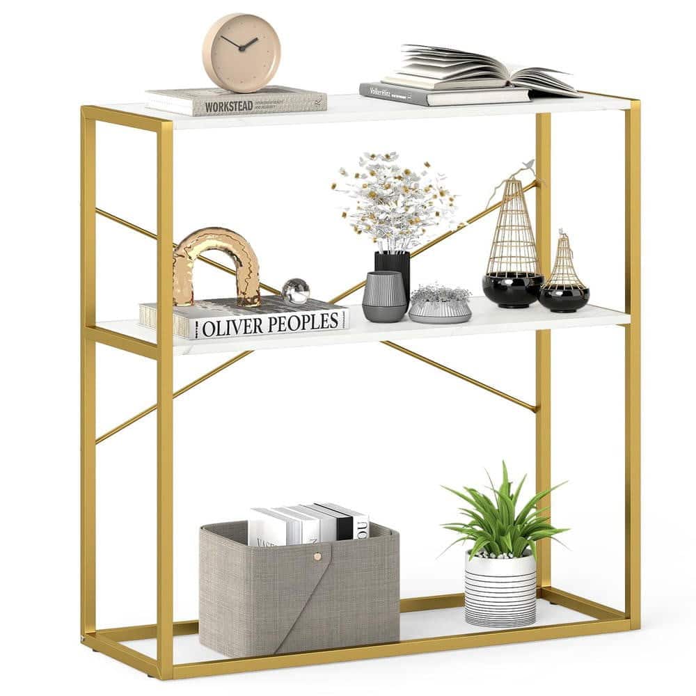 Resenkos - 36" 2-Tier Entryway Console Table with Wooden Open Shelves & Metal Frame - White