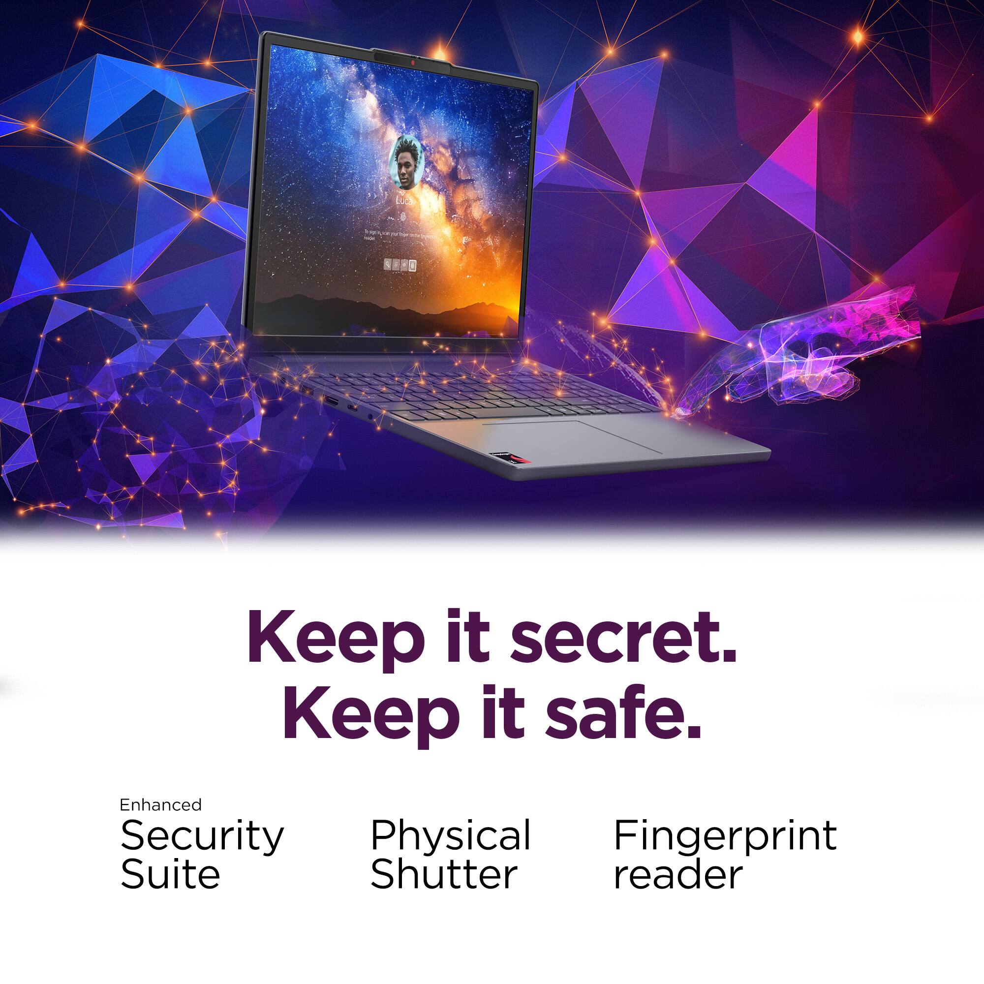 I keep it secret. Keep it safe. Enhanced Security Physical Fingerprint Suite Shutter Reader.