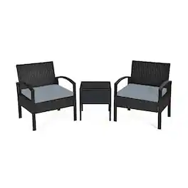 Pefilos - 3 Piece Patio Conversation Bistro Set, Furniture Outdoor Rattan Patio Chairs Set with Side Table, Rattan Patio Set - Gray