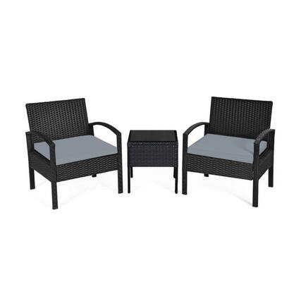 Front. Pefilos - 3 Piece Patio Conversation Bistro Set, Furniture Outdoor Rattan Patio Chairs Set with Side Table, Rattan Patio Set - Gray.