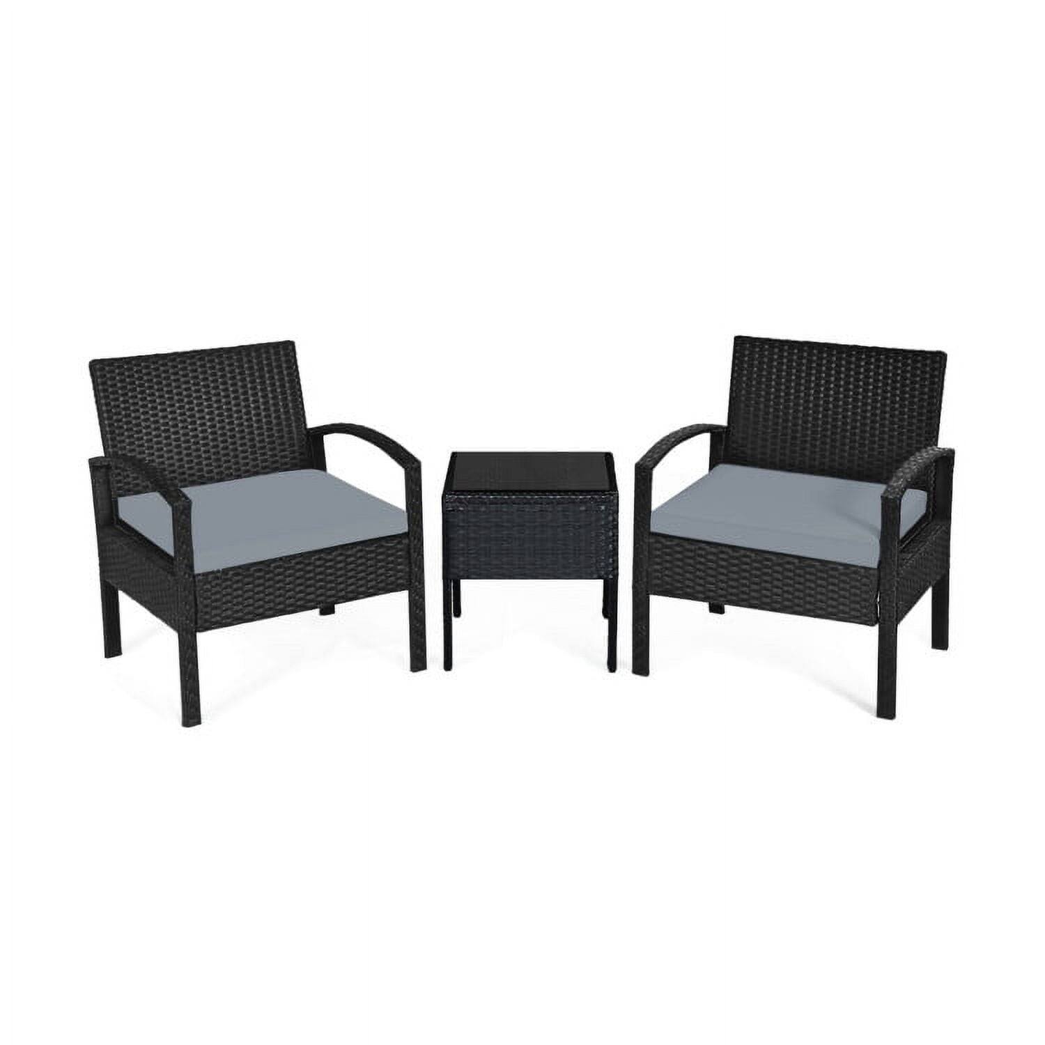 Front. Pefilos - 3 Piece Patio Conversation Bistro Set, Furniture Outdoor Rattan Patio Chairs Set with Side Table, Rattan Patio Set - Gray.