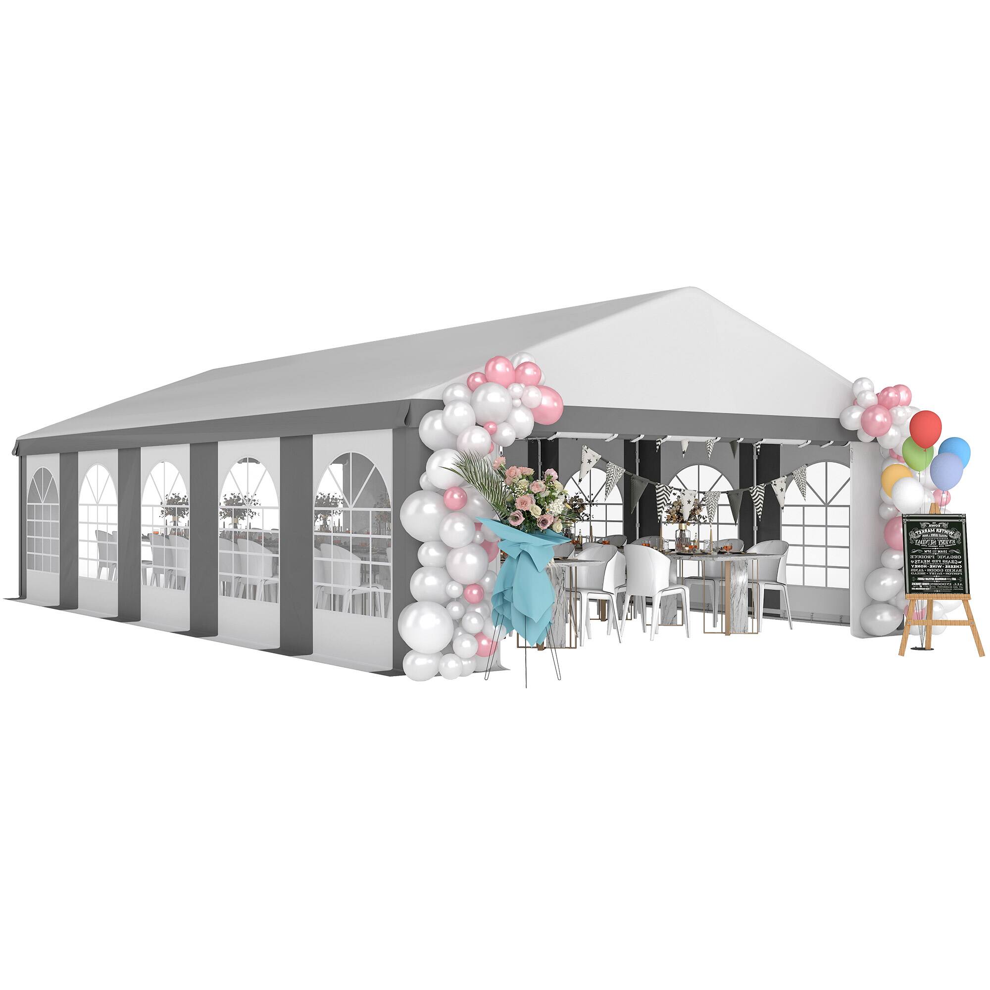 Outsunny - 20 x 33 ft Heavy Duty Party Tent Outdoor Gazebo Wedding Tent Event Shelter Carport BBQ - White and Gray