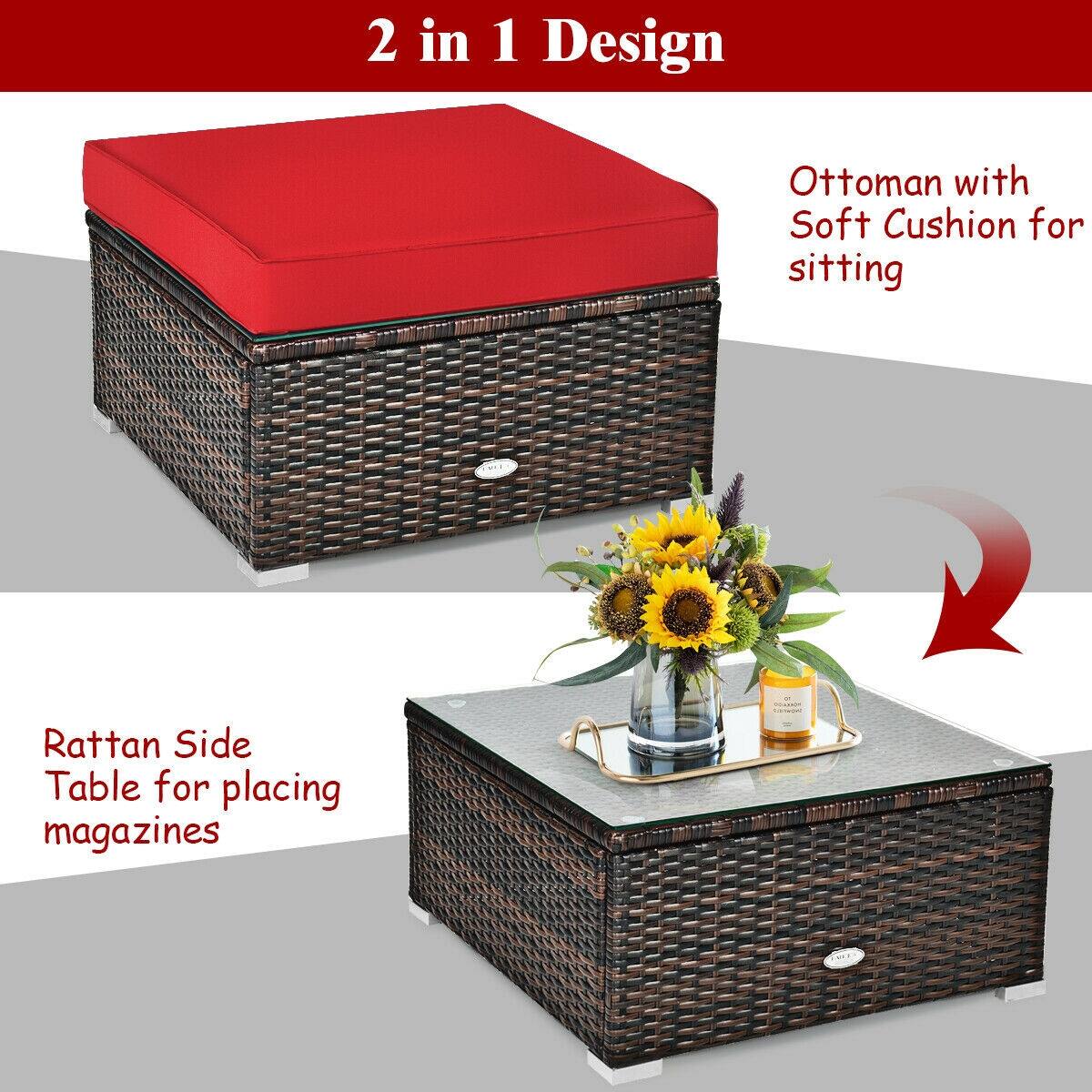 2 in 1 Design

Ottoman with Soft Cushion for sitting

Rattan Side Table for placing magazines