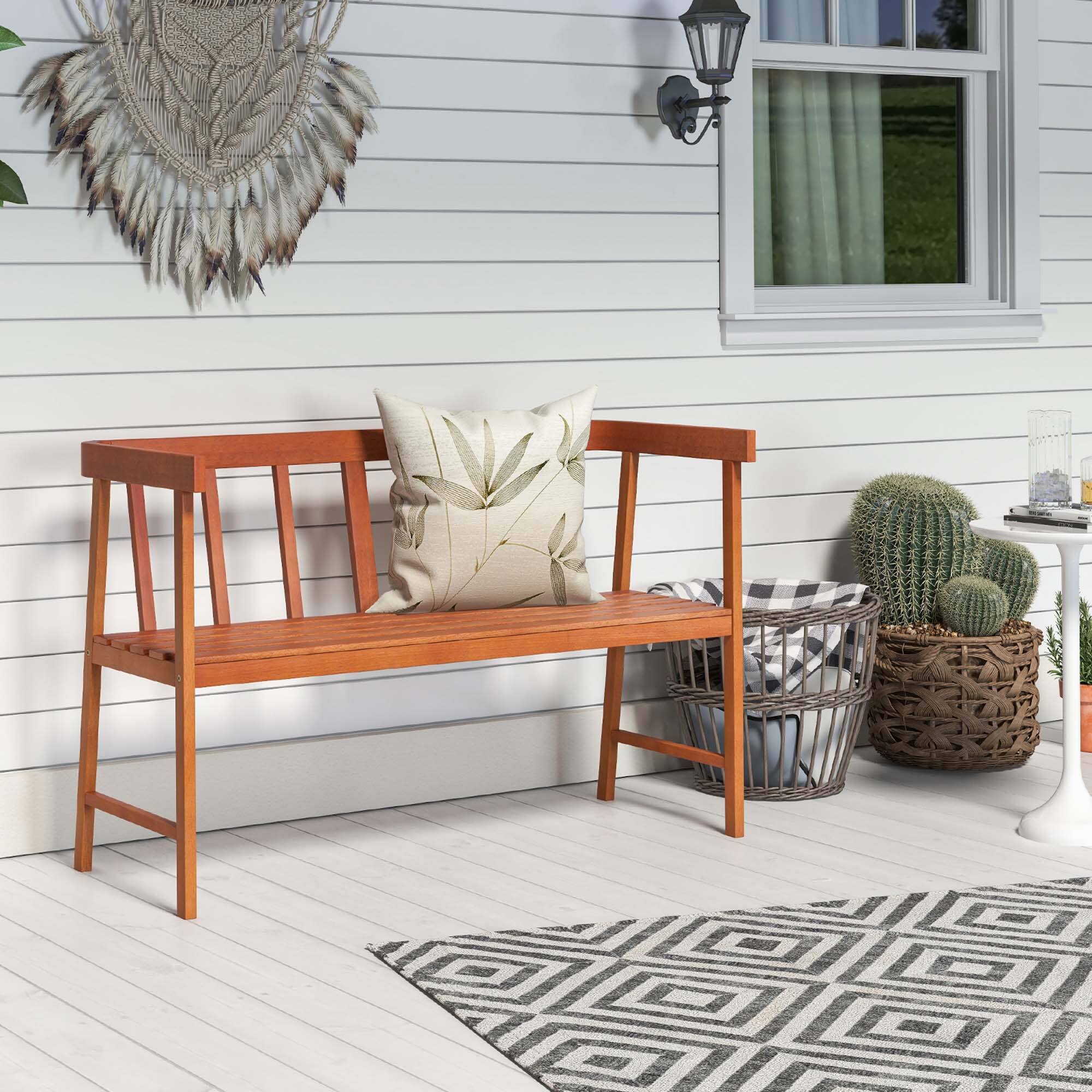 Alt View 2. Costway - Costway Patio Eucalyptus Wood Bench 2-Person Slatted Seat Backrest 800 Lbs - Natural.