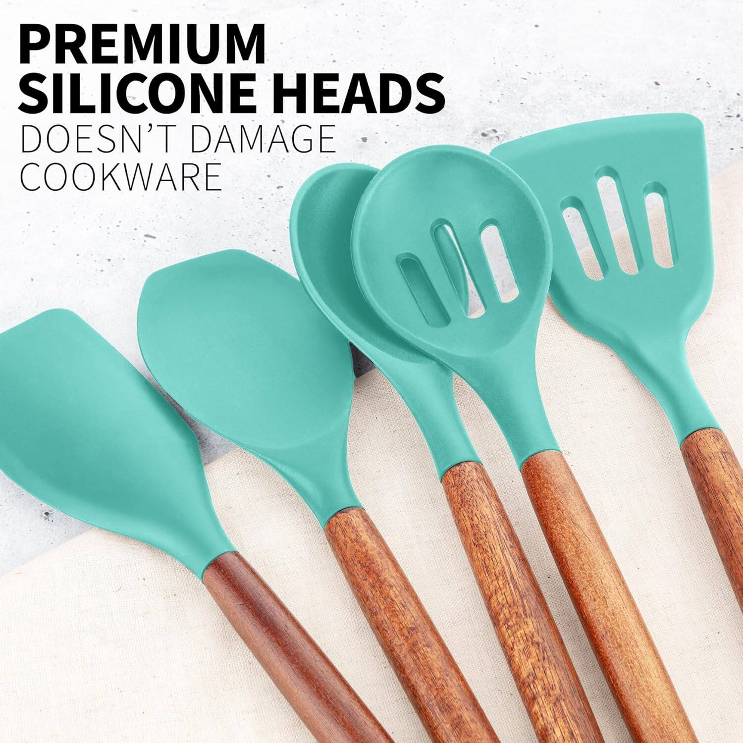 PREMIUM SILICONE HEADS  
DOESN'T DAMAGE COOKWARE