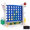 Front. Costway - Costway 4 in a Row Connect Game with Mesh Net, Carrying Bag, Height Adjustable, Ring Toss - Blue+Gray.