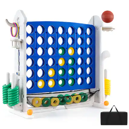 Front. Costway - Costway 4 in a Row Connect Game with Mesh Net, Carrying Bag, Height Adjustable, Ring Toss - Blue+Gray.