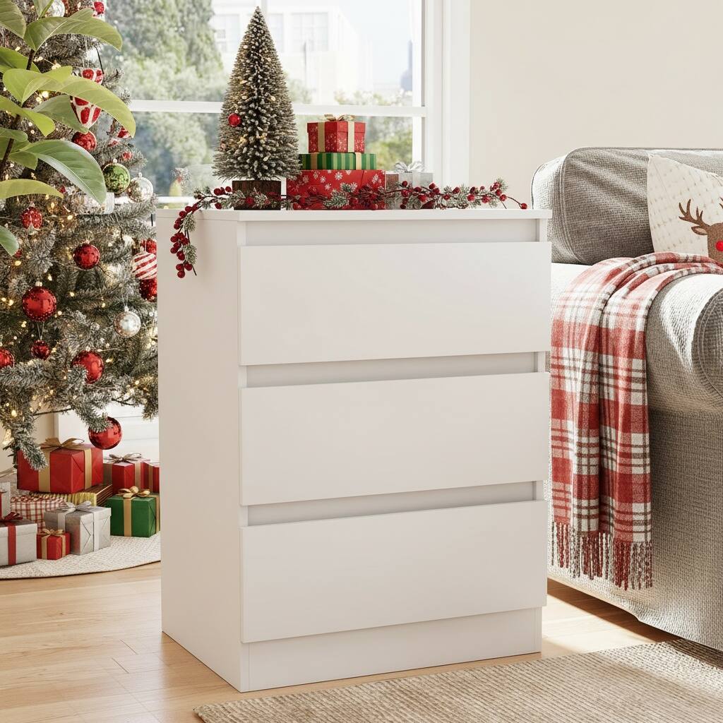 Kadyn - Bedside Nightstand, Sleek White Design, Ample Storage, Waterproof Top, Smooth Rolling Drawers - White 3-Drawer