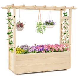 Gymax - Wooden Raised Garden Bed/ Lattice Trellises Hanging Roof Drainage Indoor Outdoor - Natural