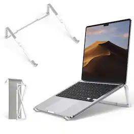 HongFei - Portable Laptop Stand for Desk, Foldable Aluminum Laptop Riser, Ergonomic Computer Stand for MacBook Pro/Air, Dell - Silver
