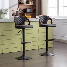 Vecelo - Set of 2 Swivel Bar Stools - PU Leather & Metal Base, 360° Rotation, 330lb Capacity for Kitchen Island & Bistros - Black