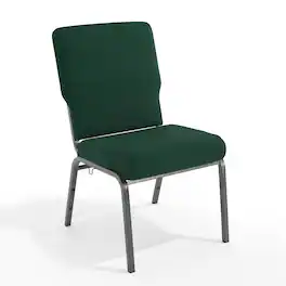 Emma + Oliver - 20.5 in. Molded Foam Church Chair - Hunter Green Fabric/Silver Vein Frame